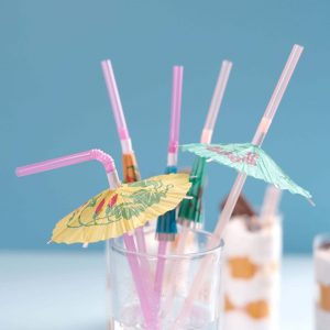 50-Pack Umbrella Drinking Straws 10" Multi-Colored - Perfect for Luau Pool Party Drinks